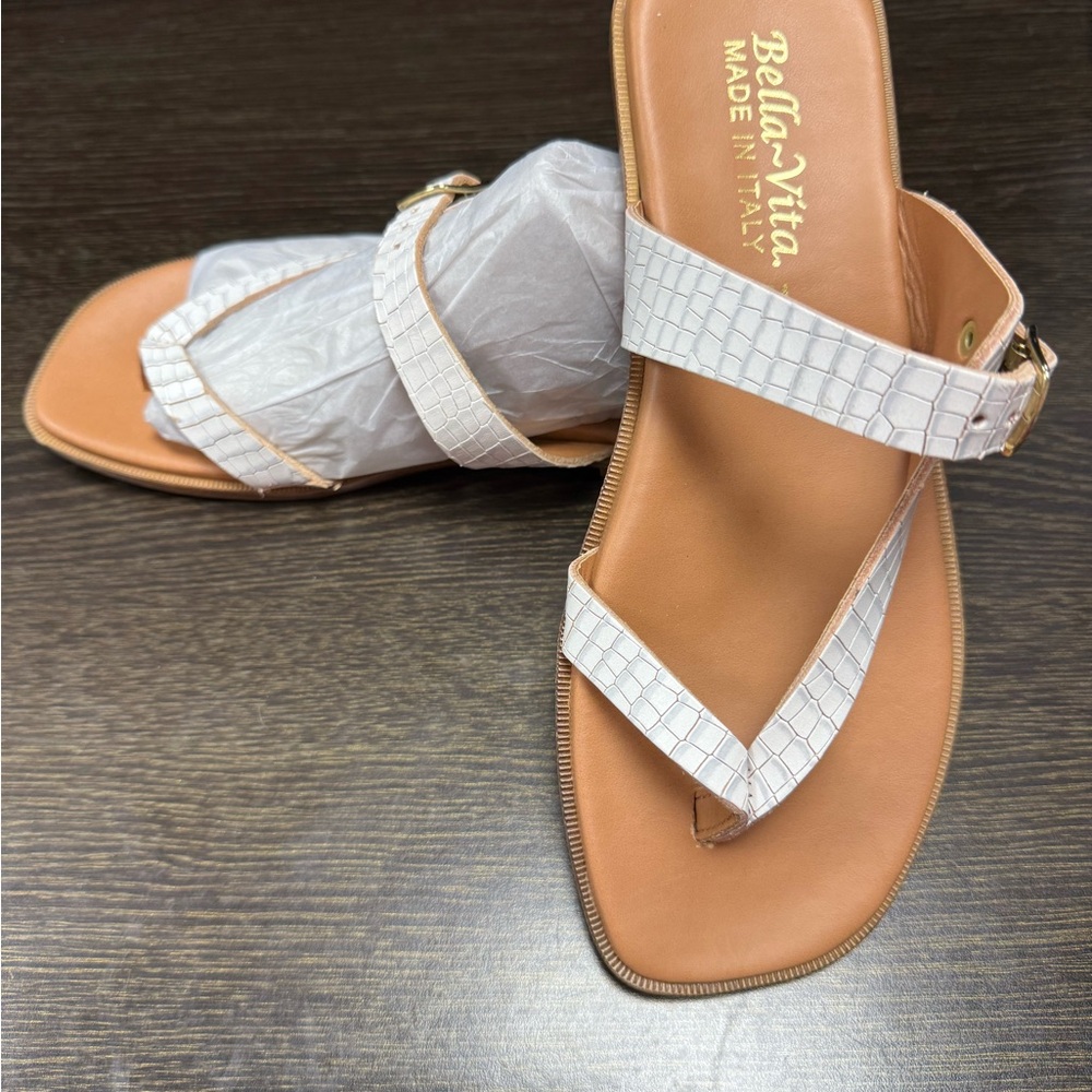 Bella Vita White Croc-Embossed Leather Sandals